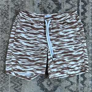 Onia Brown Cream Tiger Stripes Swim Trunks XL